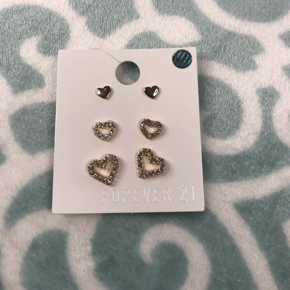 Gold and Crystal Heart Earring Set
